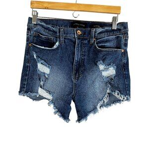 Distressed Denim Jean Shorts Blue 9 Frayed Ripped Summer Concert Iconic Western